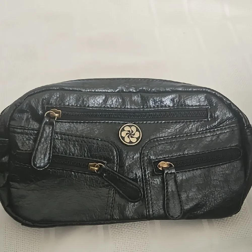 Black Crossbody Bag with Gold Hardware